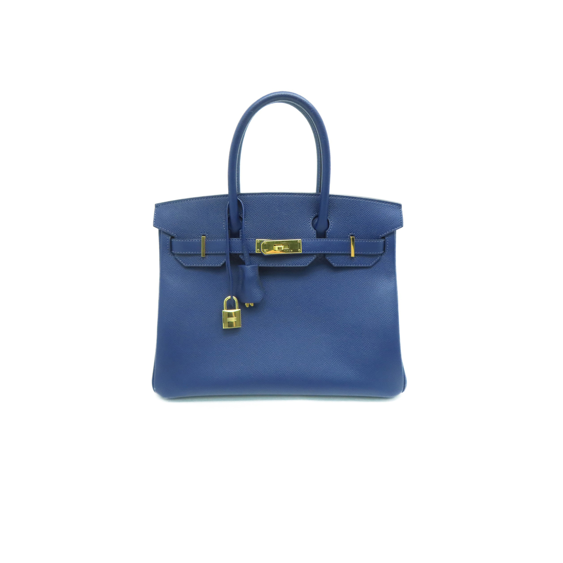 HERMÈS BIRKIN 25 SWIFT LEATHER AGATE BLUE GOLD BUCKLE H049362CK23 (25*20*13cm)